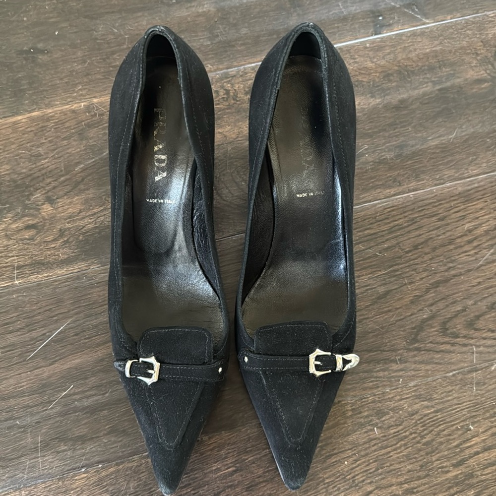 Prada suede black pumps.  Says 36. A little bigger than a 6. Prob 6.5/7
